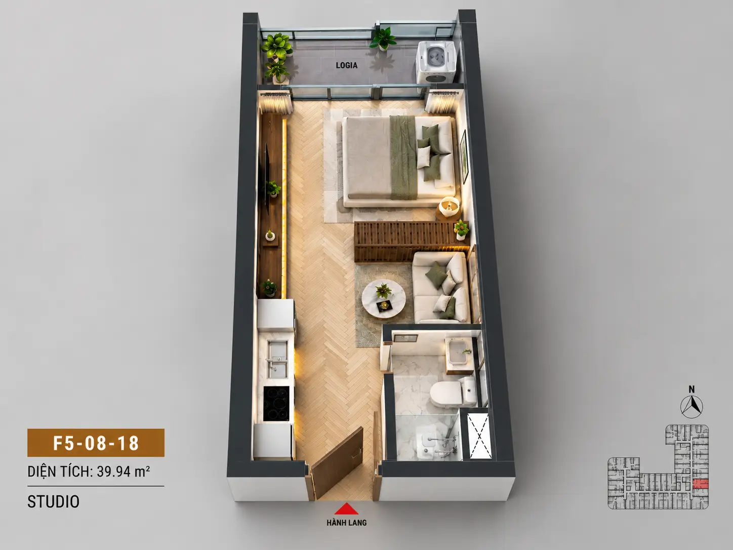 Mặt bằng căn hộ Studio - FourS Tower